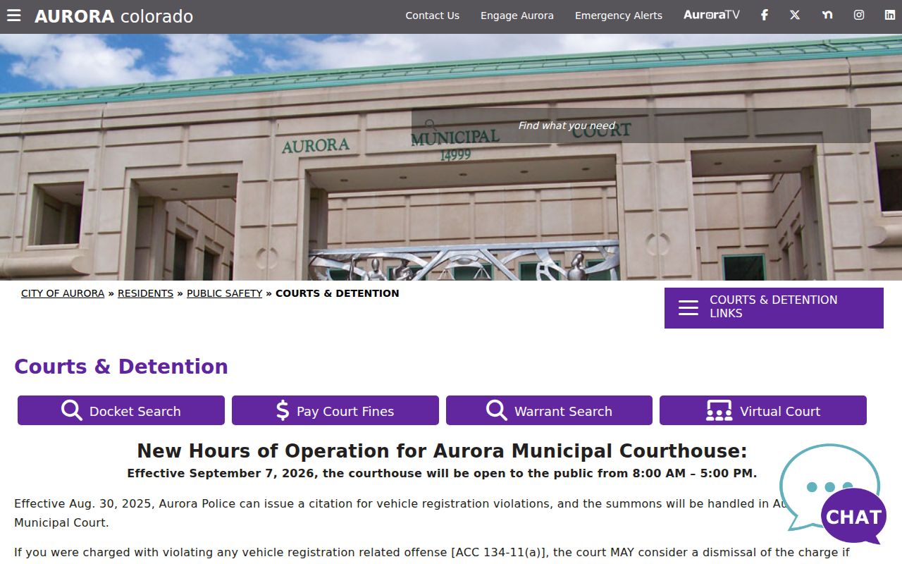 Aurora court records and municipal docket portal