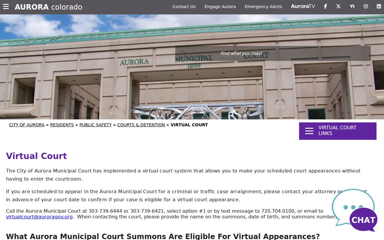 Aurora court records and virtual court divisions