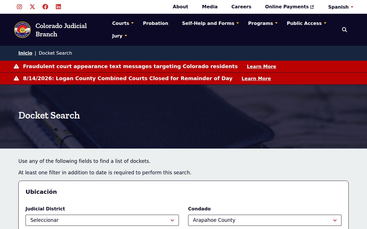 Arapahoe County court calendar result cards