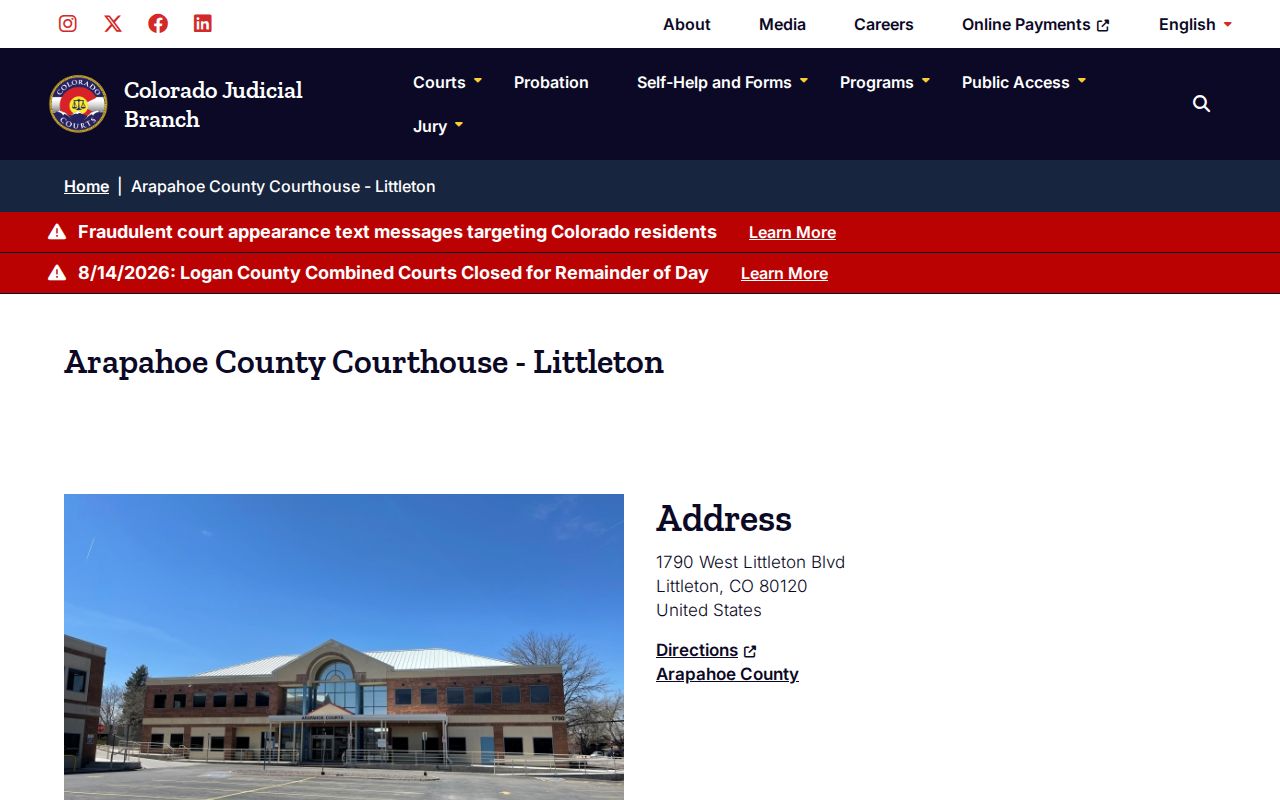 Arapahoe County civil docket Littleton courthouse information