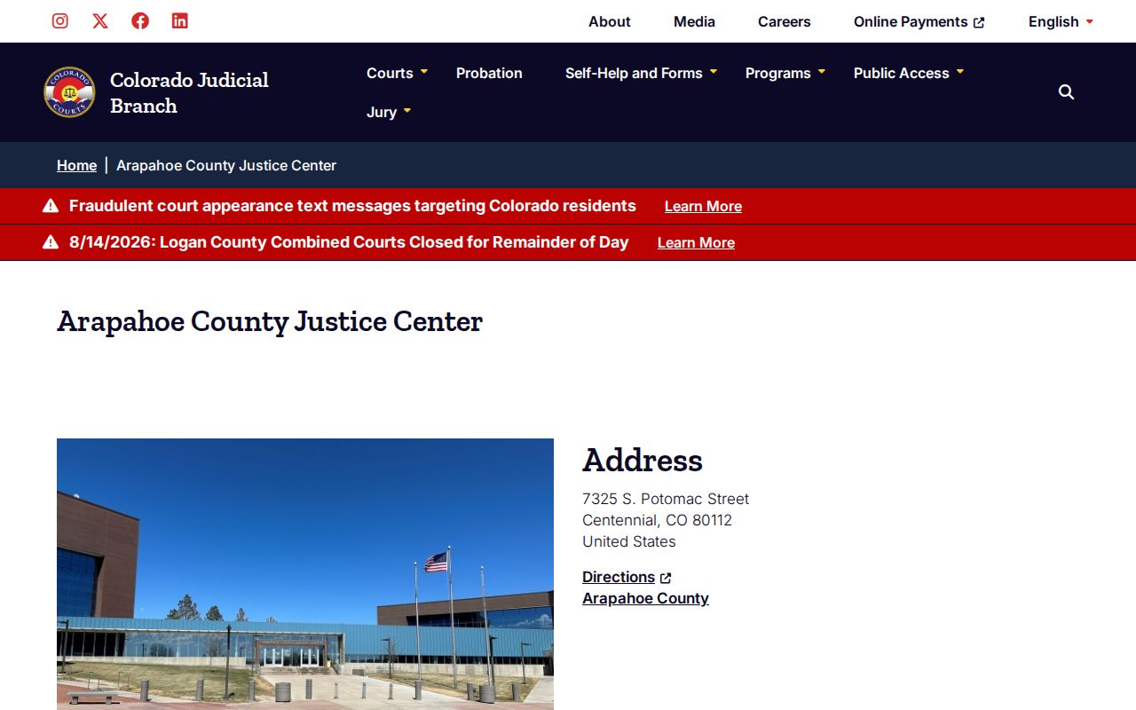 Arapahoe County criminal docket Justice Center information