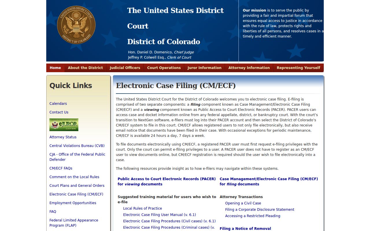 Arapahoe County criminal court docket federal CM ECF reference
