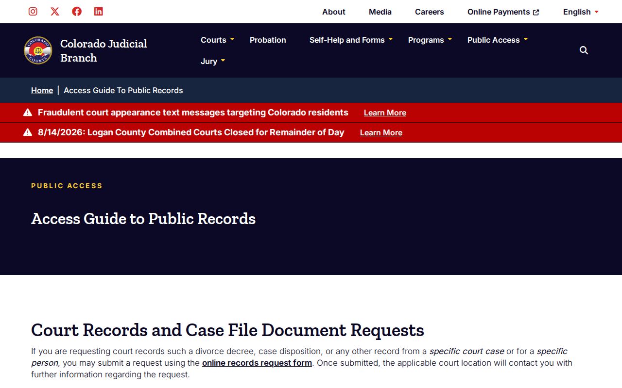 Arapahoe County court docket public access guide