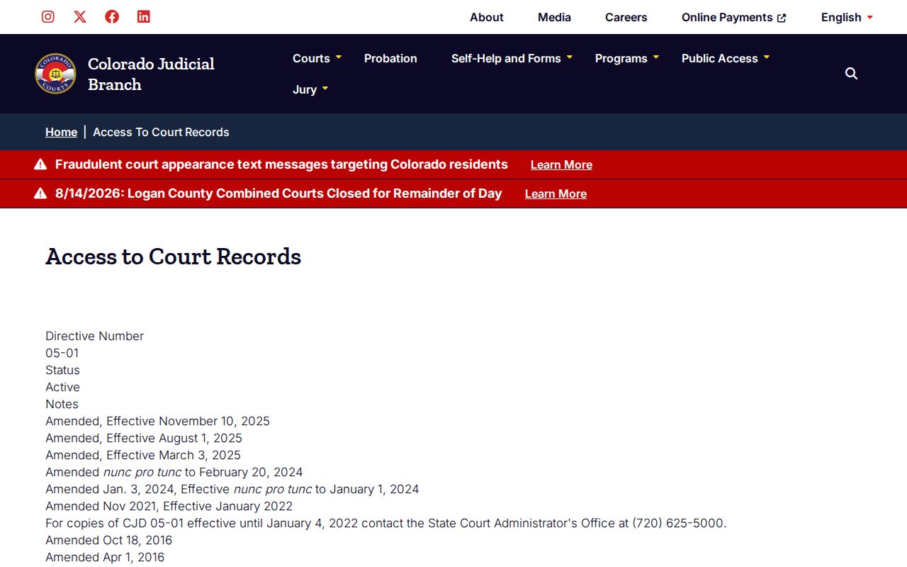 Arapahoe County traffic court records access directive